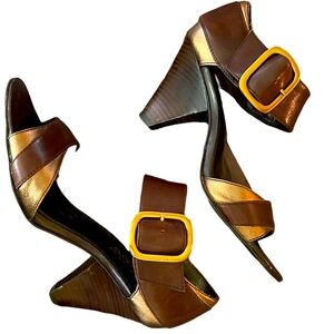 Franco Sarto wide strap stack heels
